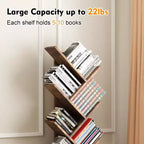 Étagère à Livres Arbre à 8 Niveaux avec Rangement, Bibliothèque sur Pied en Bois pour Espace Étroit, Étagères de Rangement pour Livres/CD/Magazines