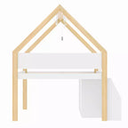 Lit mezzanine bas double/complet avec escalier-marches et étagères de rangement, cadre de lit mezzanine bas en bois style cabane avec armoires et lumières LED