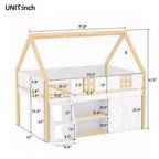Lit mezzanine bas double/complet avec escalier-marches et étagères de rangement, cadre de lit mezzanine bas en bois style cabane avec armoires et lumières LED