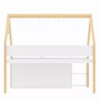 Lit mezzanine bas double/complet avec escalier-marches et étagères de rangement, cadre de lit mezzanine bas en bois style cabane avec armoires et lumières LED