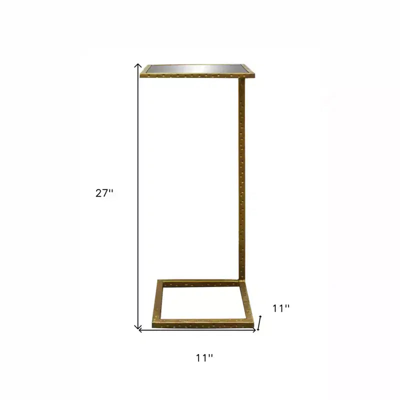 Table d'appoint miroir carrée HomeRoots 27 en laiton et argent