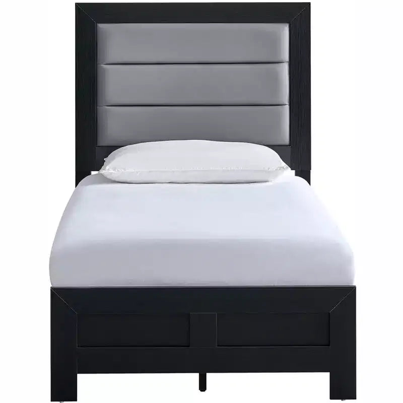 Passion Furniture Plano Black Wood Frame Twin Panel Bed