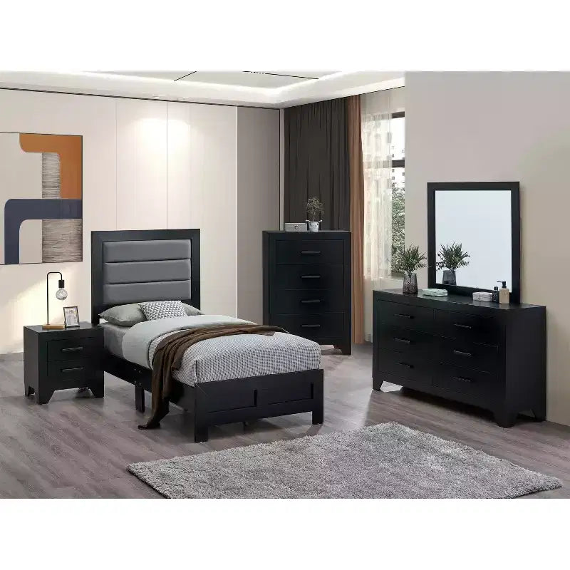 Lit jumeau Passion Furniture Plano avec cadre en bois noir