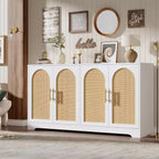 Buffet moderne avec 2 portes en rotin et étagères, Console de rangement pour salon, salle à manger, cuisine et entrée