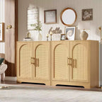 Buffet moderne avec 2 portes en rotin et étagères, Console de rangement pour salon, salle à manger, cuisine et entrée