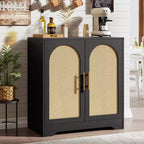 Buffet moderne avec 2 portes en rotin et étagères, Console de rangement pour salon, salle à manger, cuisine et entrée