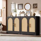 Buffet moderne avec 2 portes en rotin et étagères, Console de rangement pour salon, salle à manger, cuisine et entrée