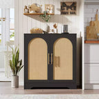 Modern Sideboard Buffet Cabinet with 2 Rattan Doors and Shelves, Credenza Storage Console Table for Living Room, Dining Room, Kitchen, and Entryway