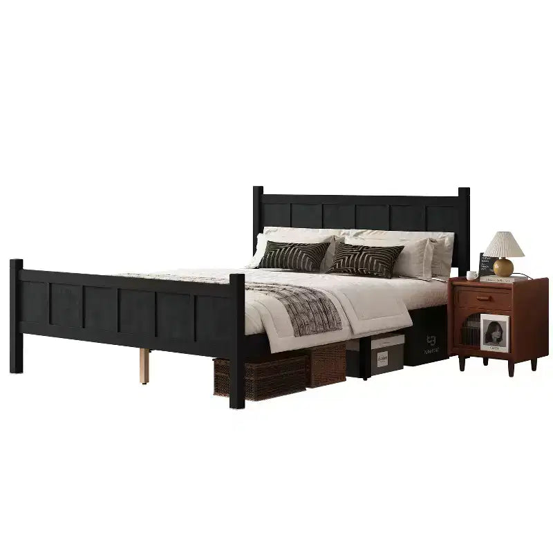 Lit Queen Size plat FAMYYT avec tête de lit et pied de lit, montage facile