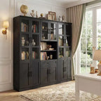Ensemble de 3 meubles de cuisine avec portes vitrées, bibliothèque de rangement avec tiroir