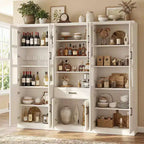 Ensemble de 3 meubles de cuisine avec portes vitrées, bibliothèque de rangement avec tiroir