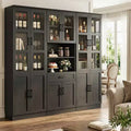Set of 3 Kicthen Pantry Cabinet with Glass Door, Storage Display Bookcase with Drawer