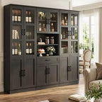 Set of 3 Kicthen Pantry Cabinet with Glass Door, Storage Display Bookcase with Drawer