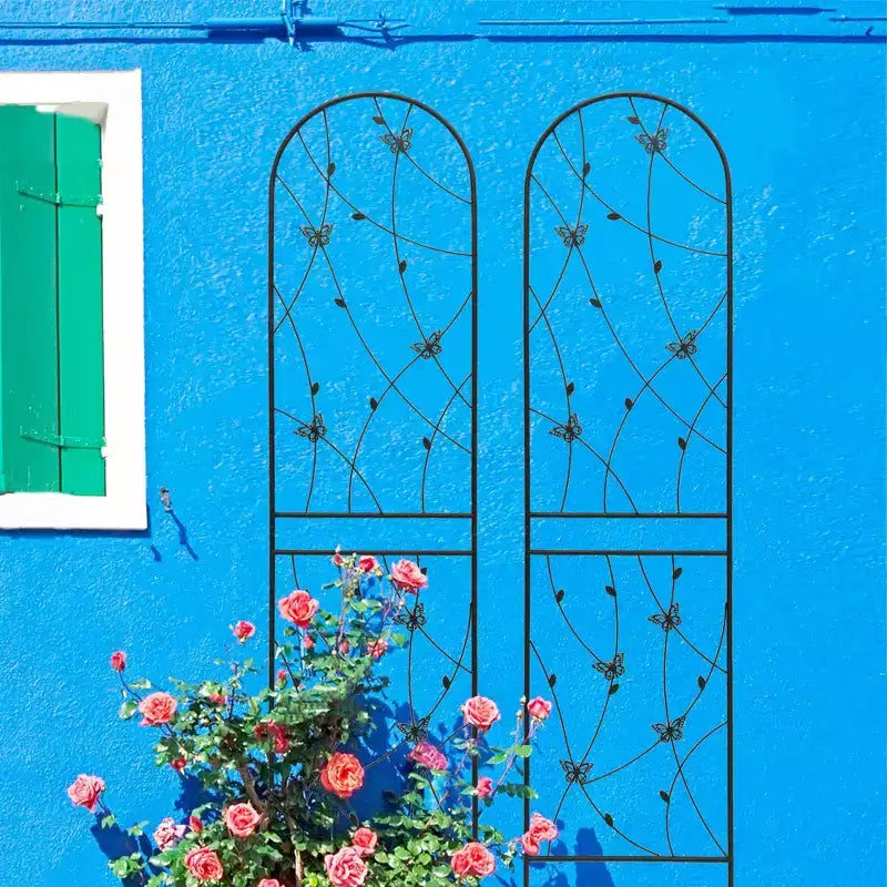 MAYEERTY Lot de 2 treillis de jardin métalliques 180x50 cm - Antirouille, décor papillon noir, pour plantes grimpantes d'extérieur