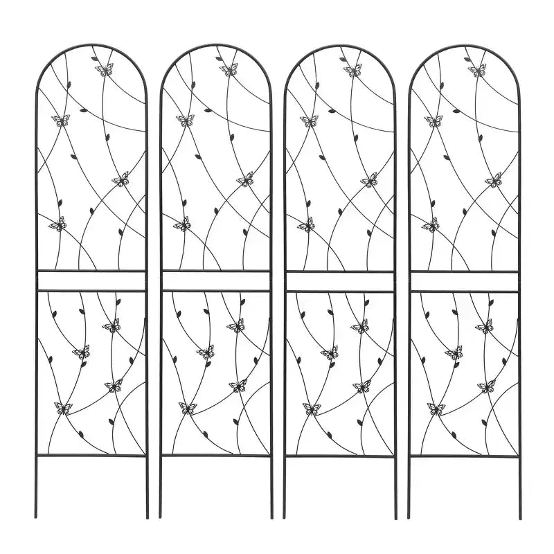 MAYEERTY Lot de 2 treillis de jardin métalliques 180x50 cm - Antirouille, décor papillon noir, pour plantes grimpantes d'extérieur