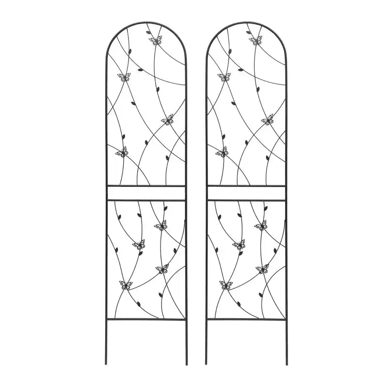 MAYEERTY Lot de 2 treillis de jardin métalliques 180x50 cm - Antirouille, décor papillon noir, pour plantes grimpantes d'extérieur