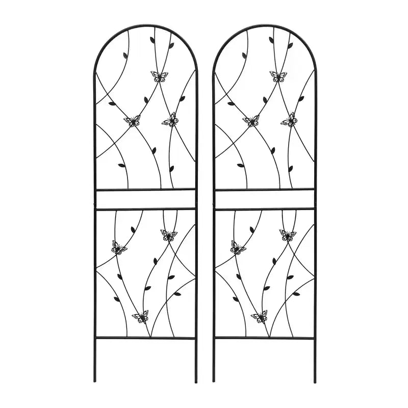 MAYEERTY Lot de 2 treillis de jardin métalliques 180x50 cm - Antirouille, décor papillon noir, pour plantes grimpantes d'extérieur