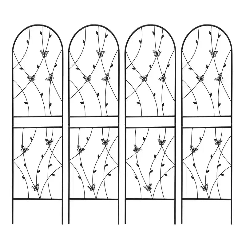 MAYEERTY Lot de 2 treillis de jardin métalliques 180x50 cm - Antirouille, décor papillon noir, pour plantes grimpantes d'extérieur