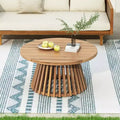 JVNOXK Acacia Wood Round Patio Coffee Table, Outdoor Wooden Accent Table with Unique Striped Base