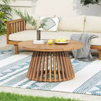 Table basse ronde de patio en bois d'acacia JVNOXK, table d'appoint extérieure en bois avec base rayée unique