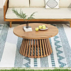 Table basse ronde de patio en bois d'acacia JVNOXK, table d'appoint extérieure en bois avec base rayée unique