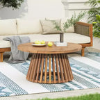 Table basse ronde de patio en bois d'acacia JVNOXK, table d'appoint extérieure en bois avec base rayée unique