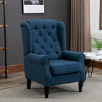 Fauteuil d'appoint capitonné avec haut dossier à oreilles, accoudoirs arrondis et rembourrés et siège épais rembourré, Bleu