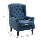 Fauteuil d'appoint capitonné avec haut dossier à oreilles, accoudoirs arrondis et rembourrés et siège épais rembourré, Bleu