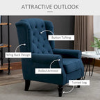 Fauteuil d'appoint capitonné avec haut dossier à oreilles, accoudoirs arrondis et rembourrés et siège épais rembourré, Bleu