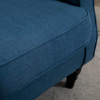 Fauteuil d'appoint capitonné avec haut dossier à oreilles, accoudoirs arrondis et rembourrés et siège épais rembourré, Bleu
