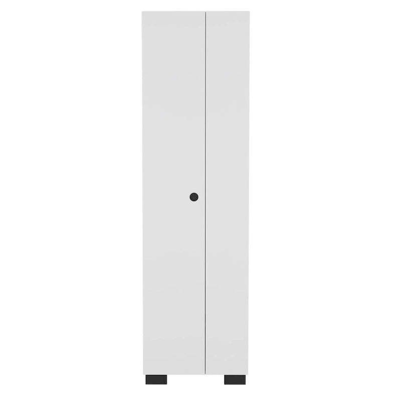 Meuble de rangement étroit Lake pour balais, avec étagères intérieures et supports latéraux pour balais, Blanc