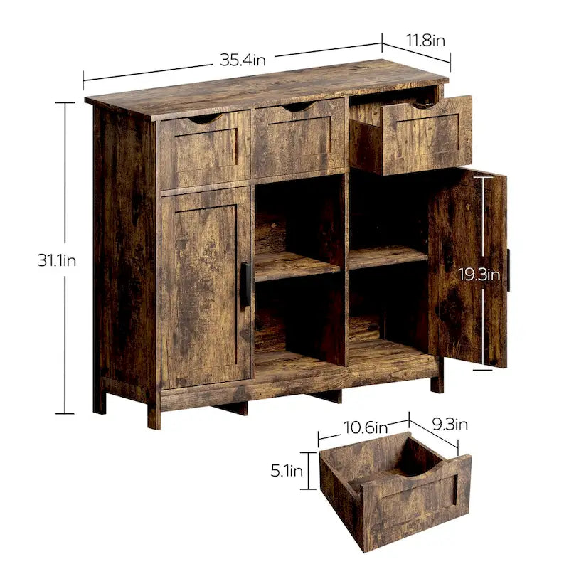 Meubles de rangement, meuble de rangement en bois avec tiroirs et étagères, armoire d'appoint pour salon, chambre, salle de bain