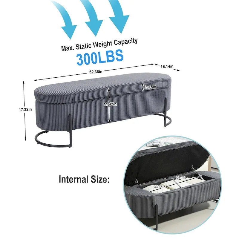 Pouffre de rangement, Banc de bout de lit de chambre à coucher, Pouffre de rangement rembourré en tissu