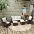 Ensemble de conversation extérieur en rotin 5 pièces avec canapé 3 places, 2 chaises et ottomans pour terrasse ou balcon