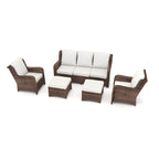 Ensemble de conversation extérieur en rotin 5 pièces avec canapé 3 places, 2 chaises et ottomans pour terrasse ou balcon