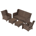 Ensemble de conversation extérieur en rotin 5 pièces avec canapé 3 places, 2 chaises et ottomans pour terrasse ou balcon