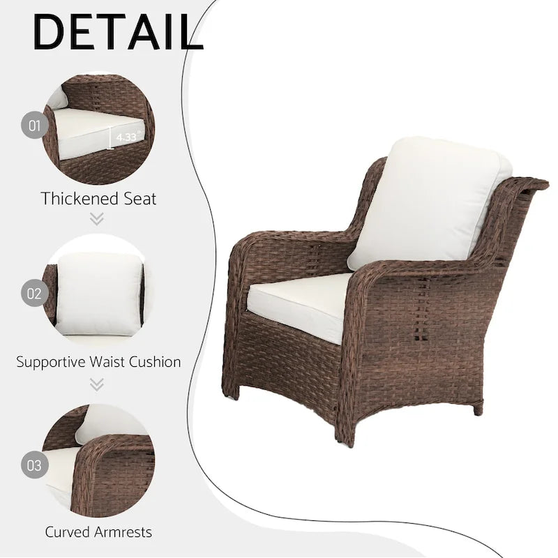 Ensemble de conversation extérieur en rotin 5 pièces avec canapé 3 places, 2 chaises et ottomans pour terrasse ou balcon