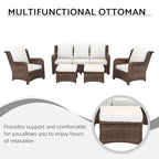 Ensemble de conversation extérieur en rotin 5 pièces avec canapé 3 places, 2 chaises et ottomans pour terrasse ou balcon
