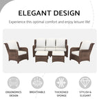 Ensemble de conversation extérieur en rotin 5 pièces avec canapé 3 places, 2 chaises et ottomans pour terrasse ou balcon