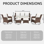 Ensemble de conversation extérieur en rotin 5 pièces avec canapé 3 places, 2 chaises et ottomans pour terrasse ou balcon