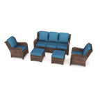 Ensemble de conversation extérieur en rotin 5 pièces avec canapé 3 places, 2 chaises et ottomans pour terrasse ou balcon