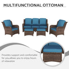 Ensemble de conversation extérieur en rotin 5 pièces avec canapé 3 places, 2 chaises et ottomans pour terrasse ou balcon