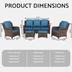 Ensemble de conversation extérieur en rotin 5 pièces avec canapé 3 places, 2 chaises et ottomans pour terrasse ou balcon