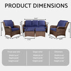 Ensemble de conversation extérieur en rotin 5 pièces avec canapé 3 places, 2 chaises et ottomans pour terrasse ou balcon