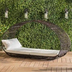 Lit de Repos Extérieur en Rotin Tressé avec Auvent et Coussin Résistant à l'Eau
