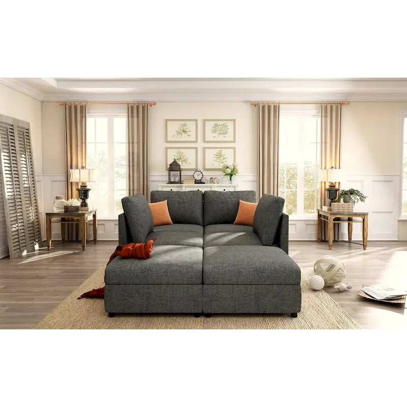 Christopher Knight Home - Canapé-lit sectionnel modulaire en U Stellar avec rangement, 6 places, pouf et tissu chenille