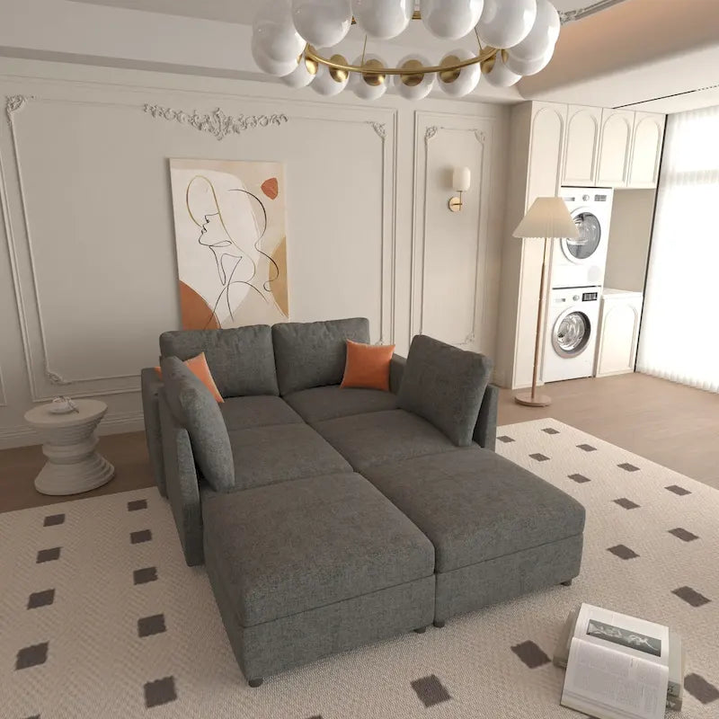 Christopher Knight Home - Canapé-lit sectionnel modulaire en U Stellar avec rangement, 6 places, pouf et tissu chenille