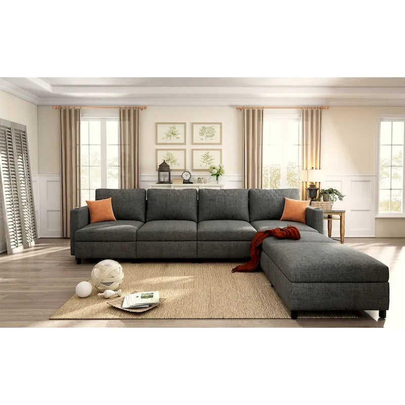 Christopher Knight Home - Canapé-lit sectionnel modulaire en U Stellar avec rangement, 6 places, pouf et tissu chenille