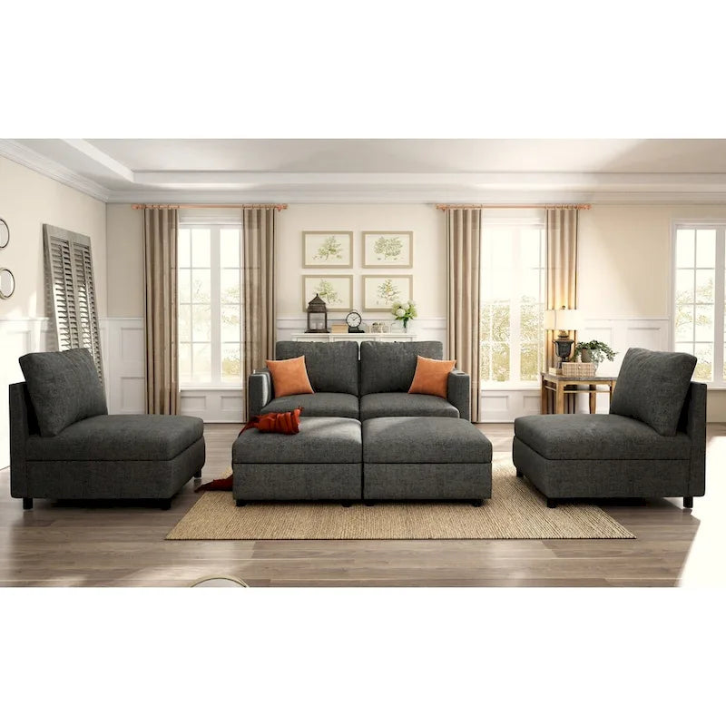Christopher Knight Home - Canapé-lit sectionnel modulaire en U Stellar avec rangement, 6 places, pouf et tissu chenille