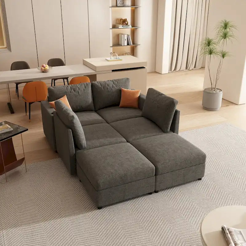 Christopher Knight Home - Canapé-lit sectionnel modulaire en U Stellar avec rangement, 6 places, pouf et tissu chenille